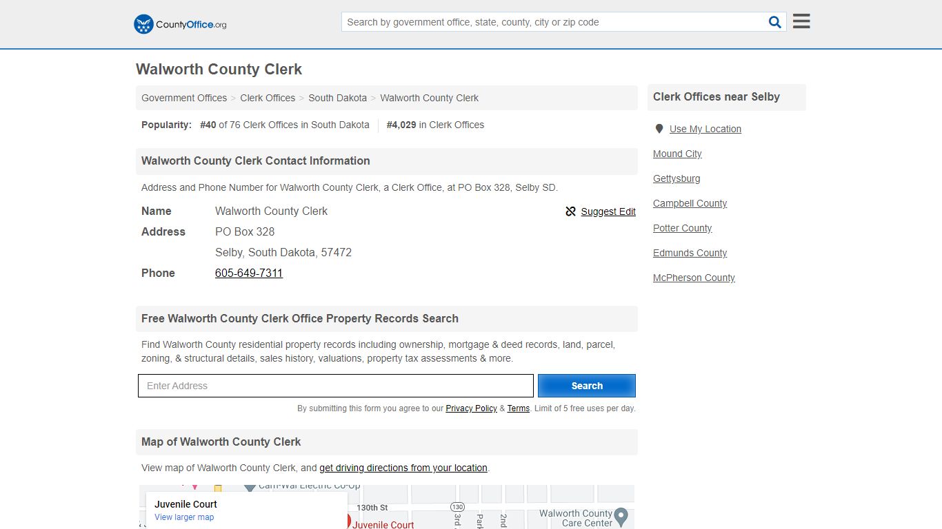 Walworth County Clerk - Selby, SD (Address and Phone)