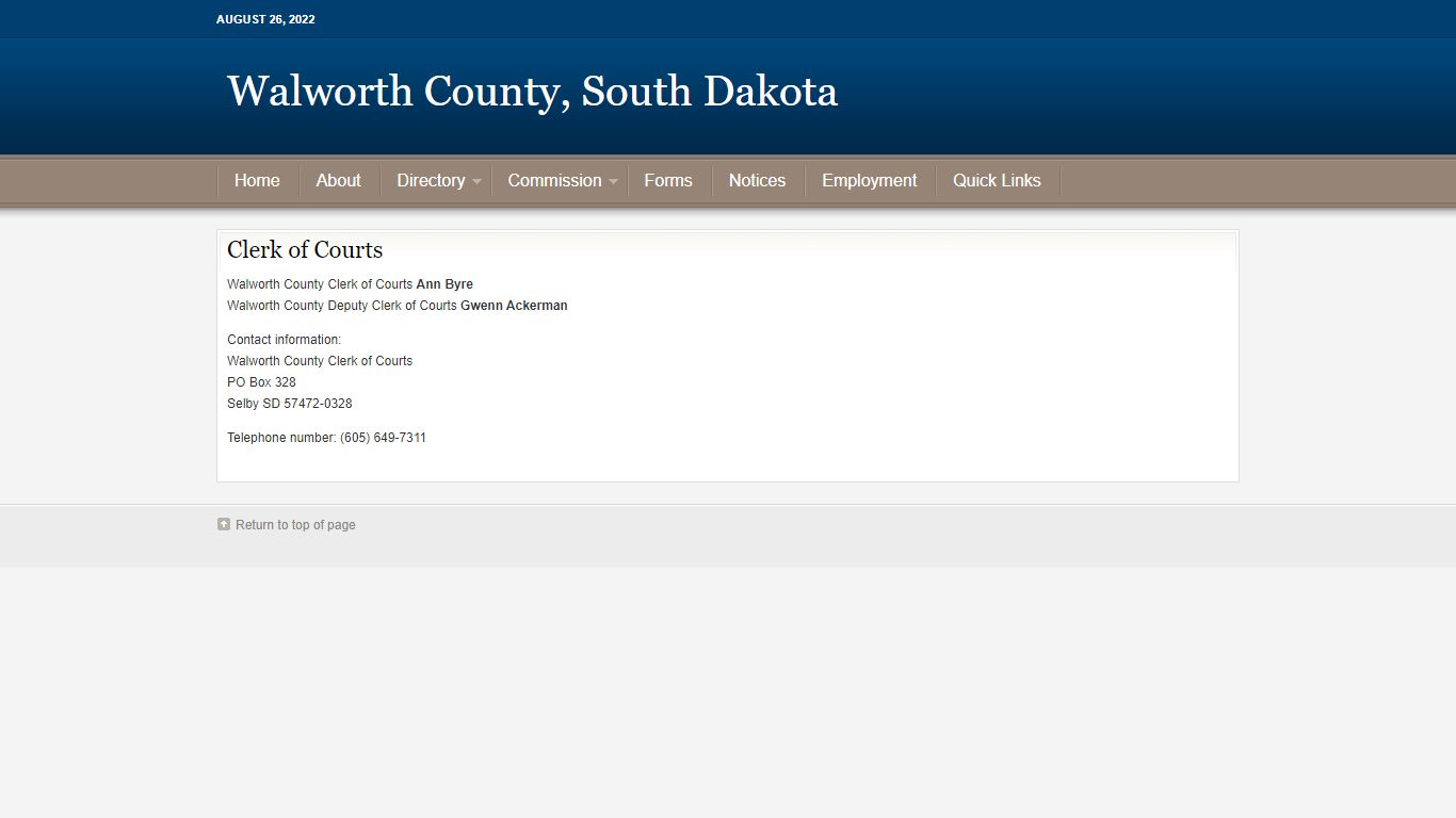 Clerk of Courts - Walworth County, South Dakota